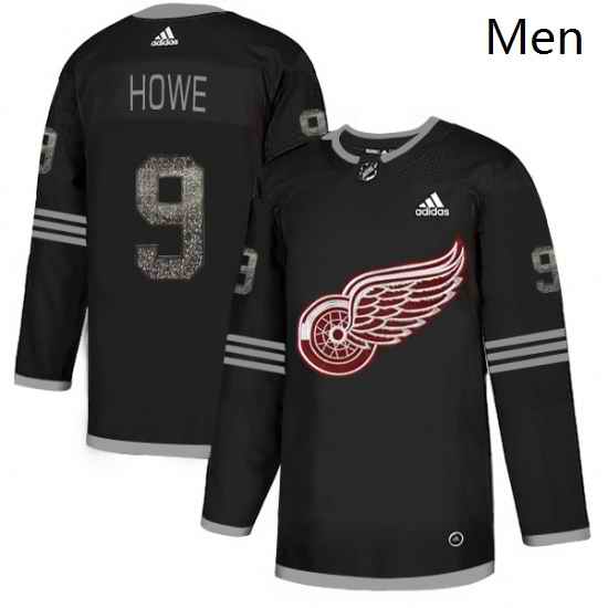 Mens Adidas Detroit Red Wings 9 Gordie Howe Black Authentic Classic Stitched NHL Jersey